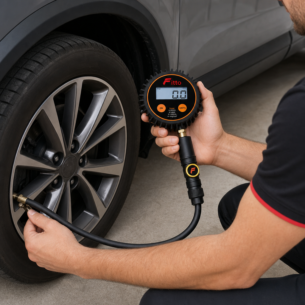 48 Pieces Digital Tyre Pressure Gauges with PVC and Nitrile Hose, 0–200 PSI Range, Backlit LCD Display