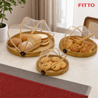 48 Pieces Round Woven Food Cover Tray Set with Mesh Domes, 3 Pieces, 35 cm, 30 cm and 25 cm