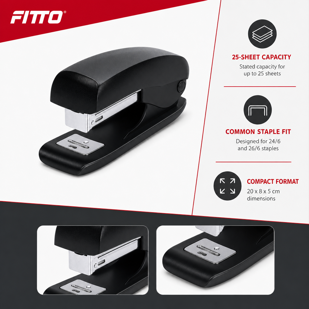 96 Pieces Black Heavy-Duty Staplers, 50 mm, 25-Sheet Capacity, for 24/6 and 26/6 Staples, 1 Piece