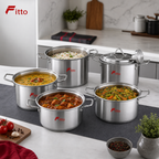 48 Pieces Stainless Steel Casserole Pot Set with Lids, Medium Size, Set of 5, Silver