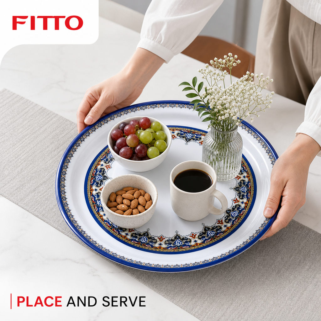 96 Pieces Melamine Round Serving Trays with Decorative Pattern, 40 cm