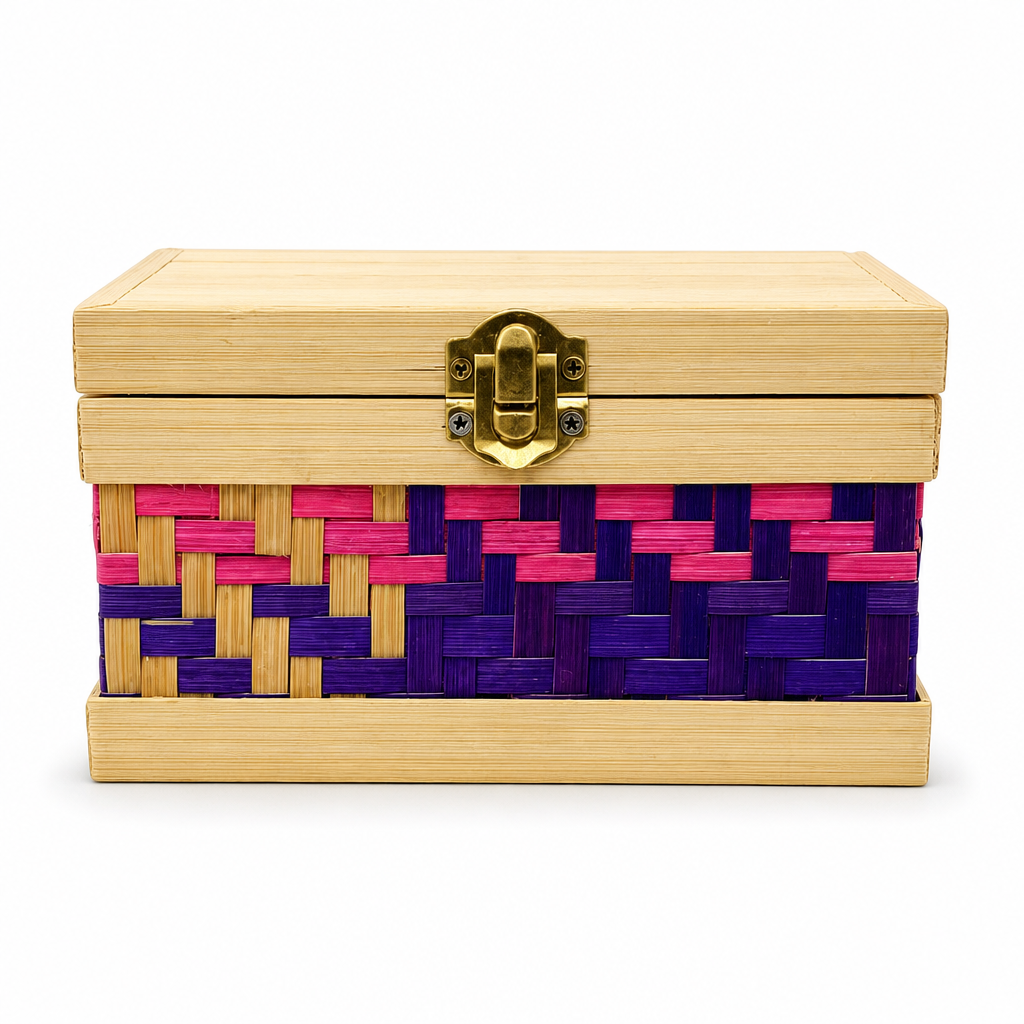 96 Pieces Woven Bamboo Storage Chest with Wooden Frame and Latch, 15 x 10 x 8 cm