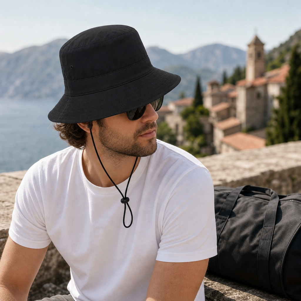 96 Pieces Packable Bucket Hat with Carry Pouch, Black, 1 Piece