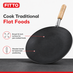 72 Pieces Black Iron Tawa Frying Pan with Wooden Handle, 14 Inch, 1 Piece