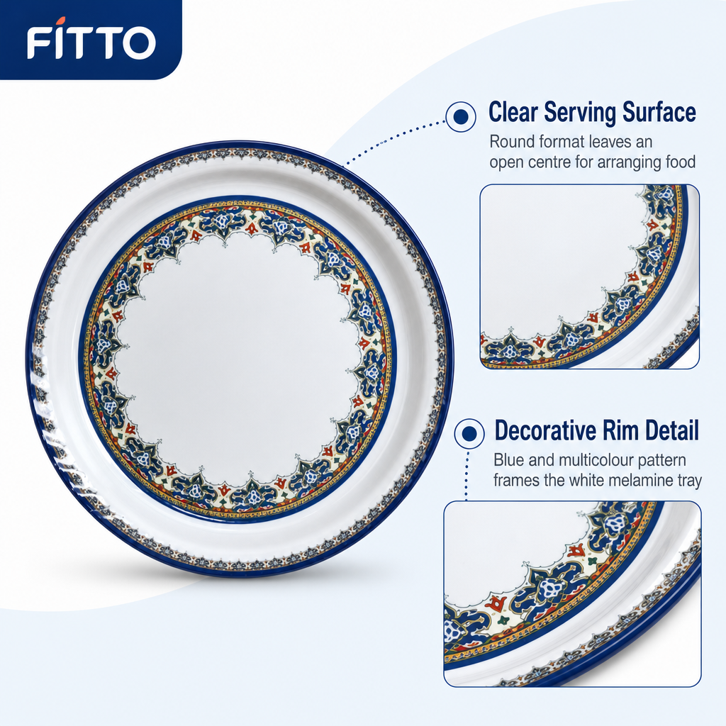 72 Pieces Melamine Round Serving Trays with Decorative Pattern, 45 cm