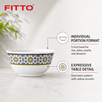 120 Pieces Melamine Rice Bowl, 5 Inch, White and Grey with Yellow Geometric Accents