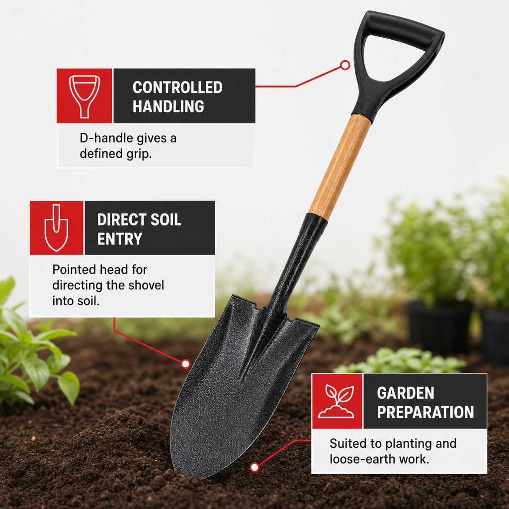 96 Pieces D-Handle Pointed Garden Shovel, 75 cm, Black, 1 Piece
