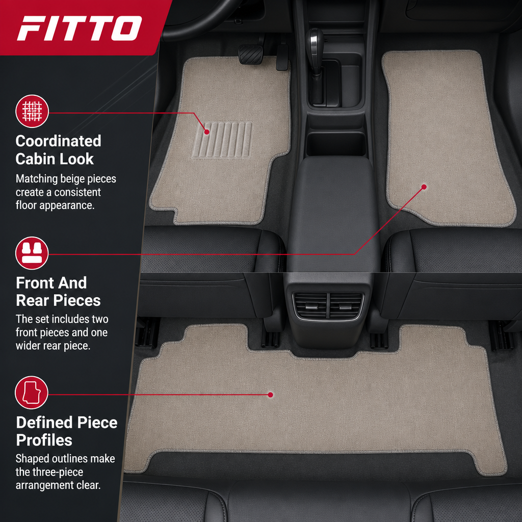 48 Pieces Carpet Car Floor Mat Set, Beige, 3-Piece Interior Protection