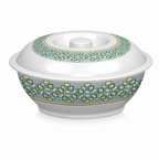 96 Pieces Lidded Serving Bowl, 10 Inch, White and Green Geometric Pattern