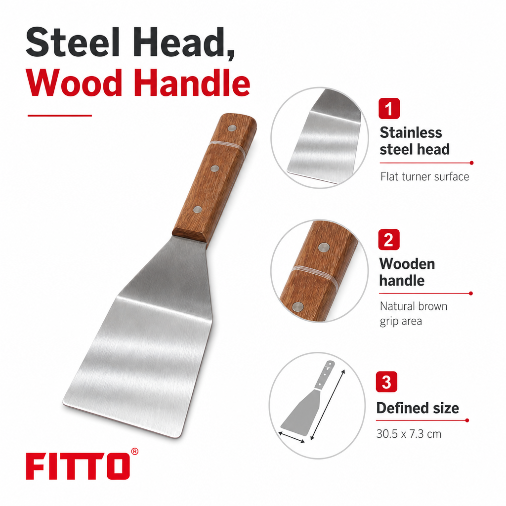 96 Pieces Stainless Steel Turner with Wooden Handle, 30.5 x 7.3 cm, 1 Piece