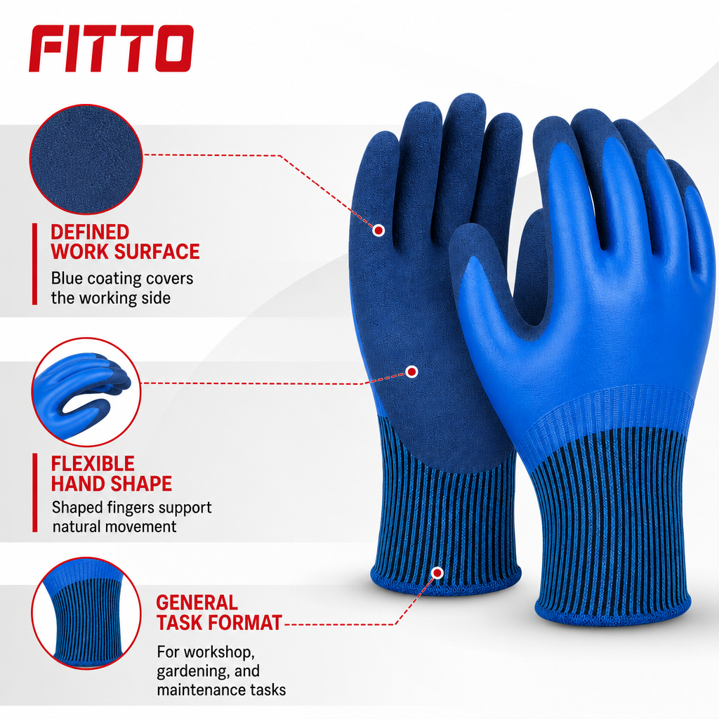 72 Pieces Nitrile-Coated Work Gloves, 24 cm, Blue, 1 Pair