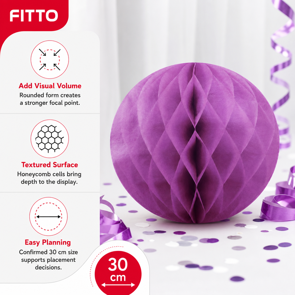 240 Pieces Purple Paper Honeycomb Ball Decoration 30 cm, 1 Piece for Party Decor