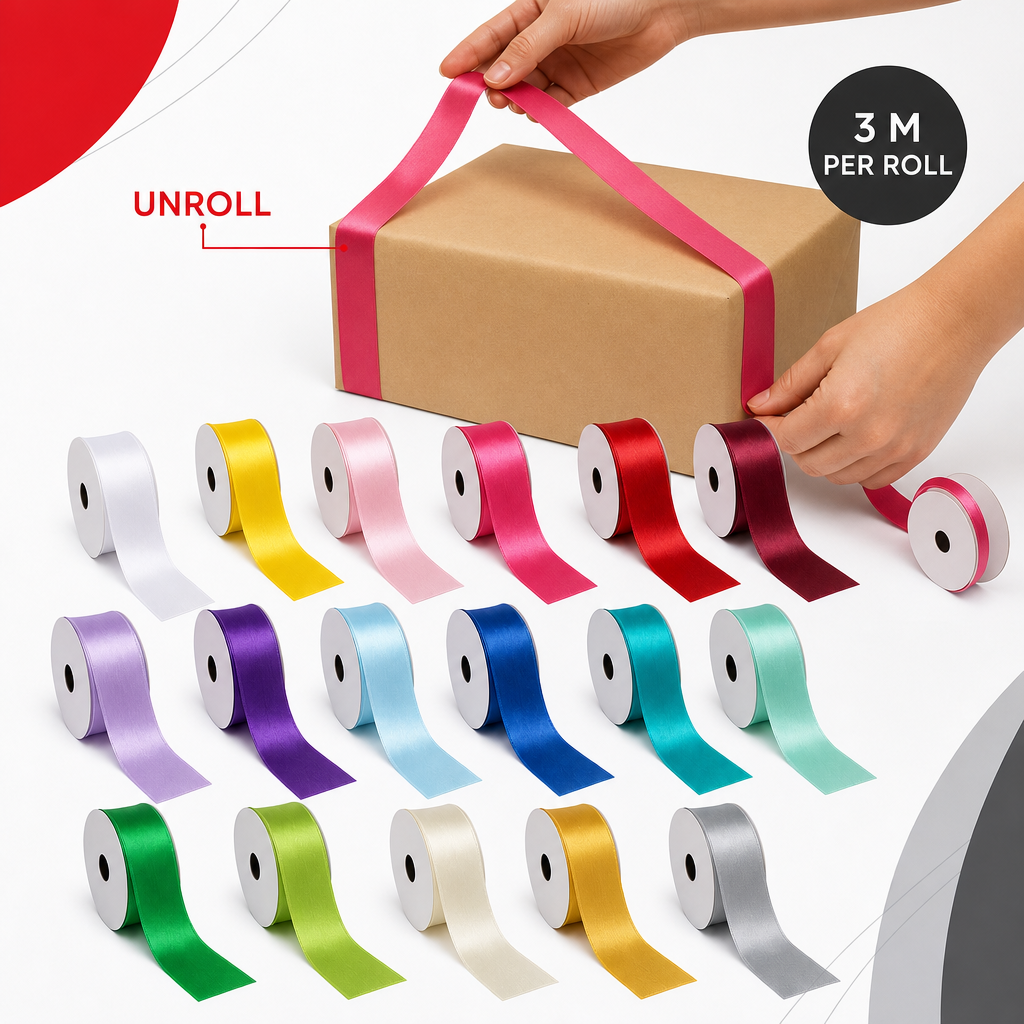 48 Pieces Assorted Colour Satin Ribbon Rolls, 3.8 cm x 3 m, 21 Rolls for Crafting and Decoration