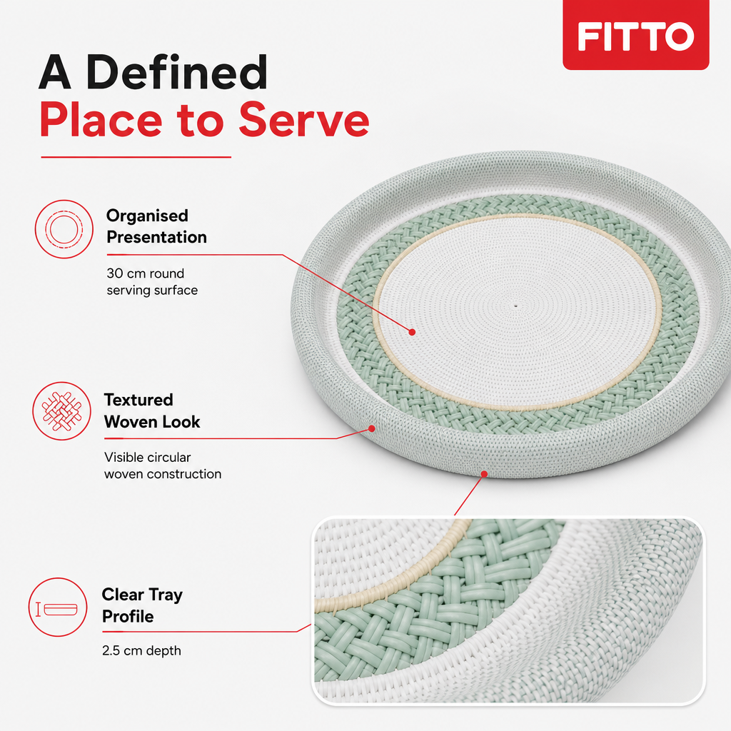 96 Pieces Round Woven Serving Trays, 30 cm, Pale Green and White