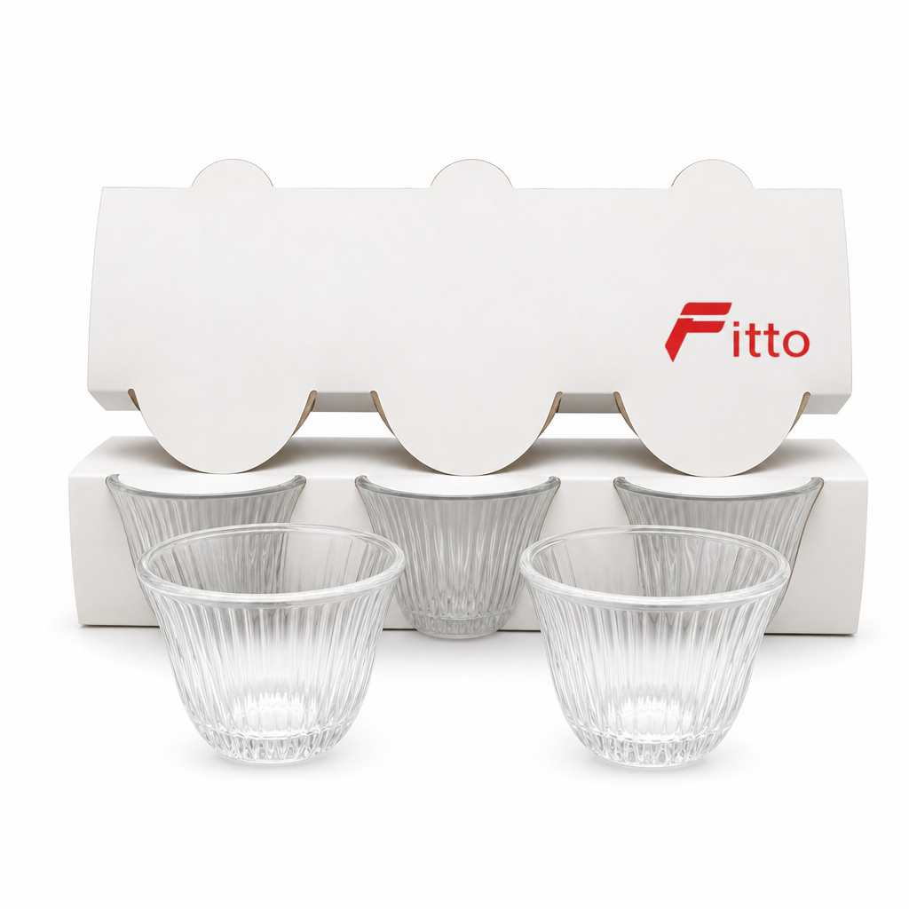 96 Pieces Clear Glass Cawa Cups with Fine Ribbed Design, 6 Pieces