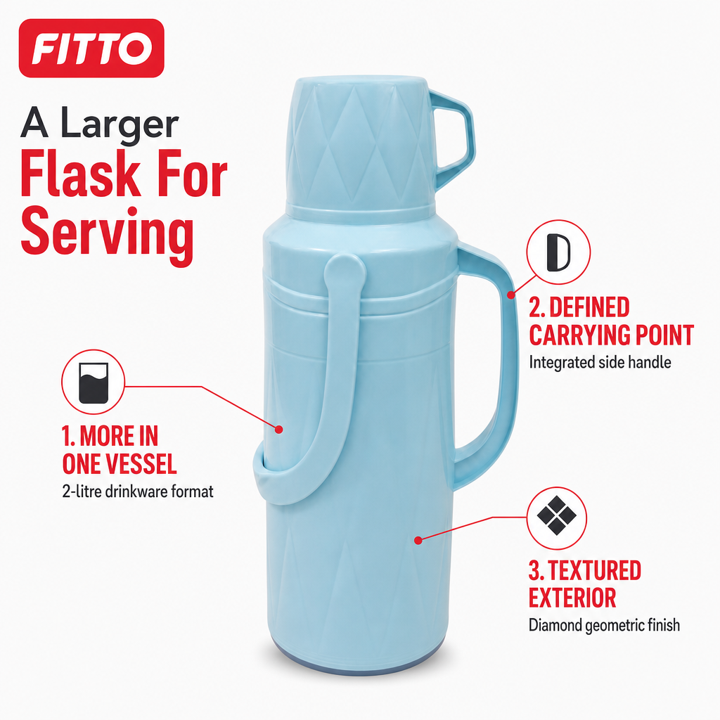 96 Pieces Assorted Pastel Diamond-Textured 2-Litre Insulated Vacuum Flask with Handle, 1 Piece