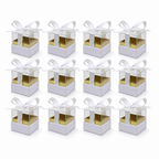 60 Pieces Acrylic Presentation Boxes with Ribbon, Square Clear Display Containers, White, 6.5 x 6.5 x 7.2 cm, 12 Pieces
