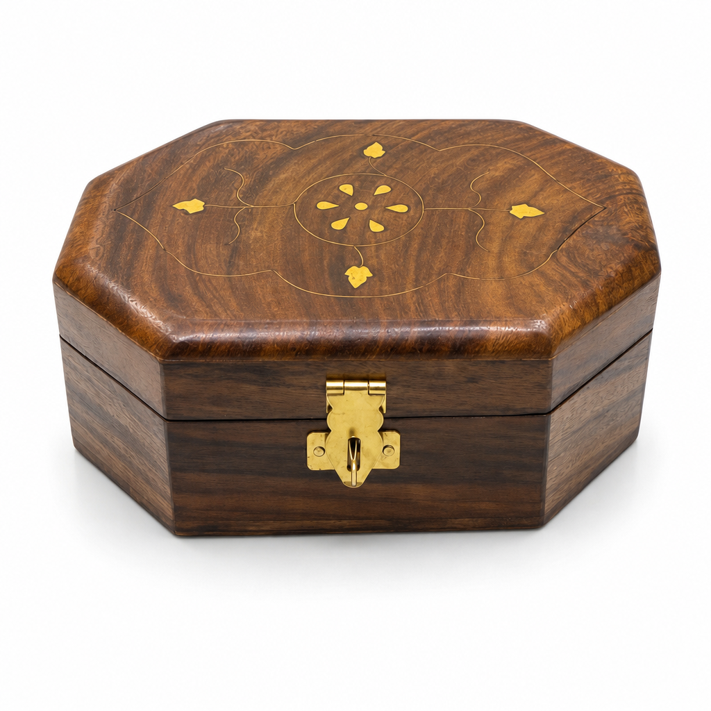 96 Pieces Wooden Octagonal Storage Box with Front Latch, 7 x 5 Inch, Brown