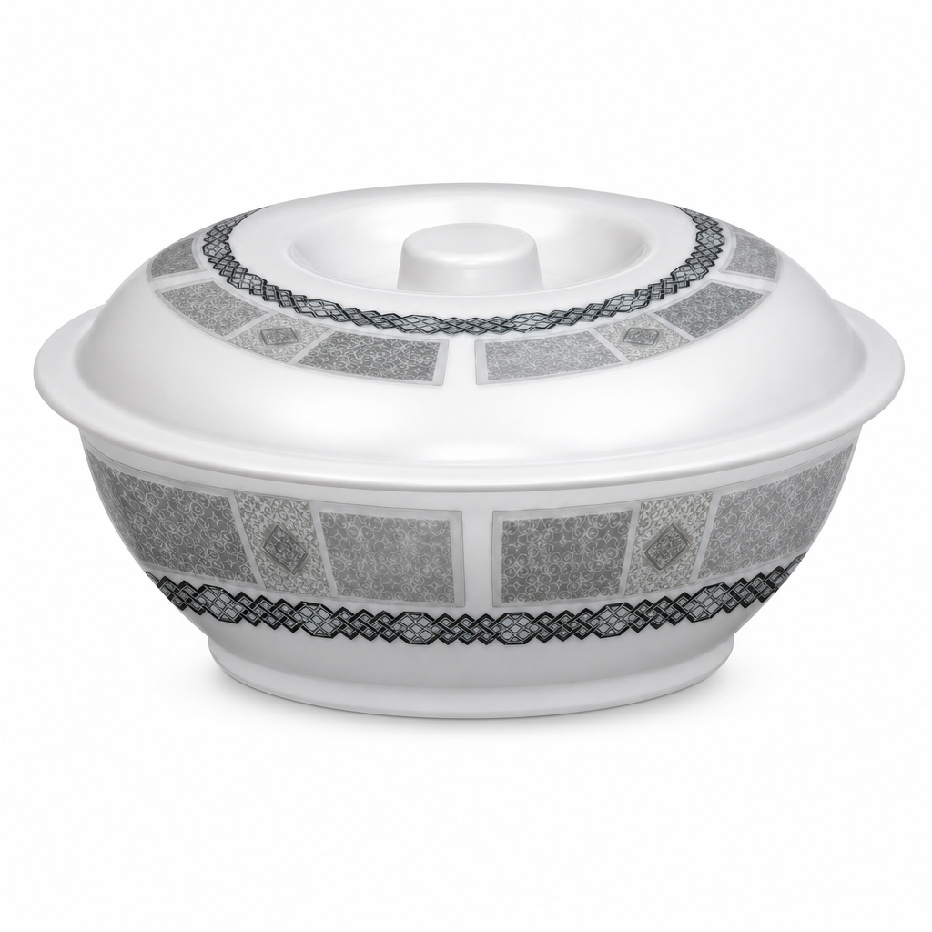 96 Pieces Melamine Bowl with Lid, Round Tablewares Serving Bowl, 10 Inch, White with Grey Pattern
