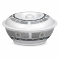 96 Pieces Melamine Bowl with Lid, Round Tablewares Serving Bowl, 10 Inch, White with Grey Pattern