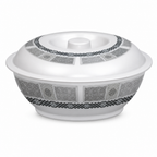 96 Pieces Melamine Bowl with Lid, Round Tablewares Serving Bowl, 10 Inch, White with Grey Pattern