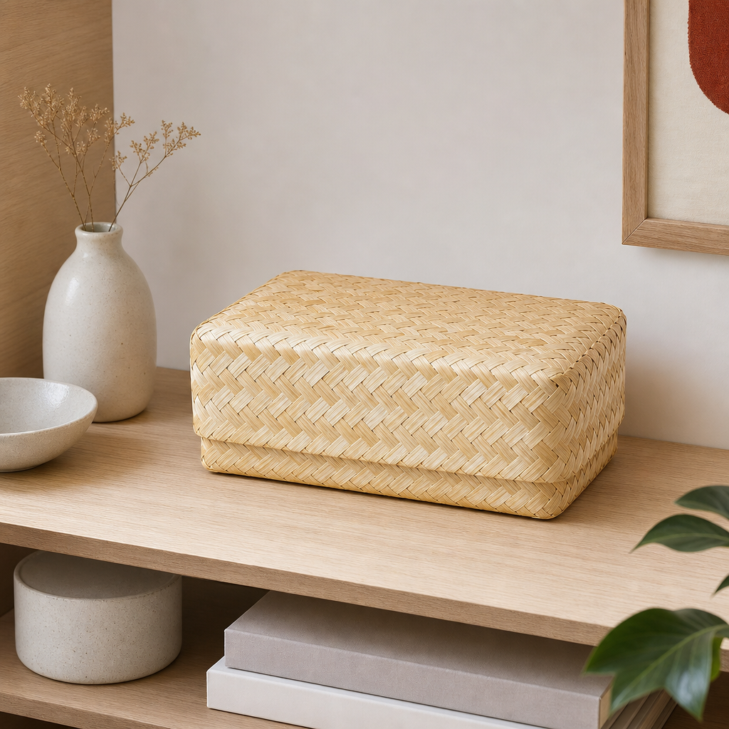 96 Pieces Handwoven Bamboo Rectangular Storage Box with Lid, 8 x 5 Inch, Natural Finish