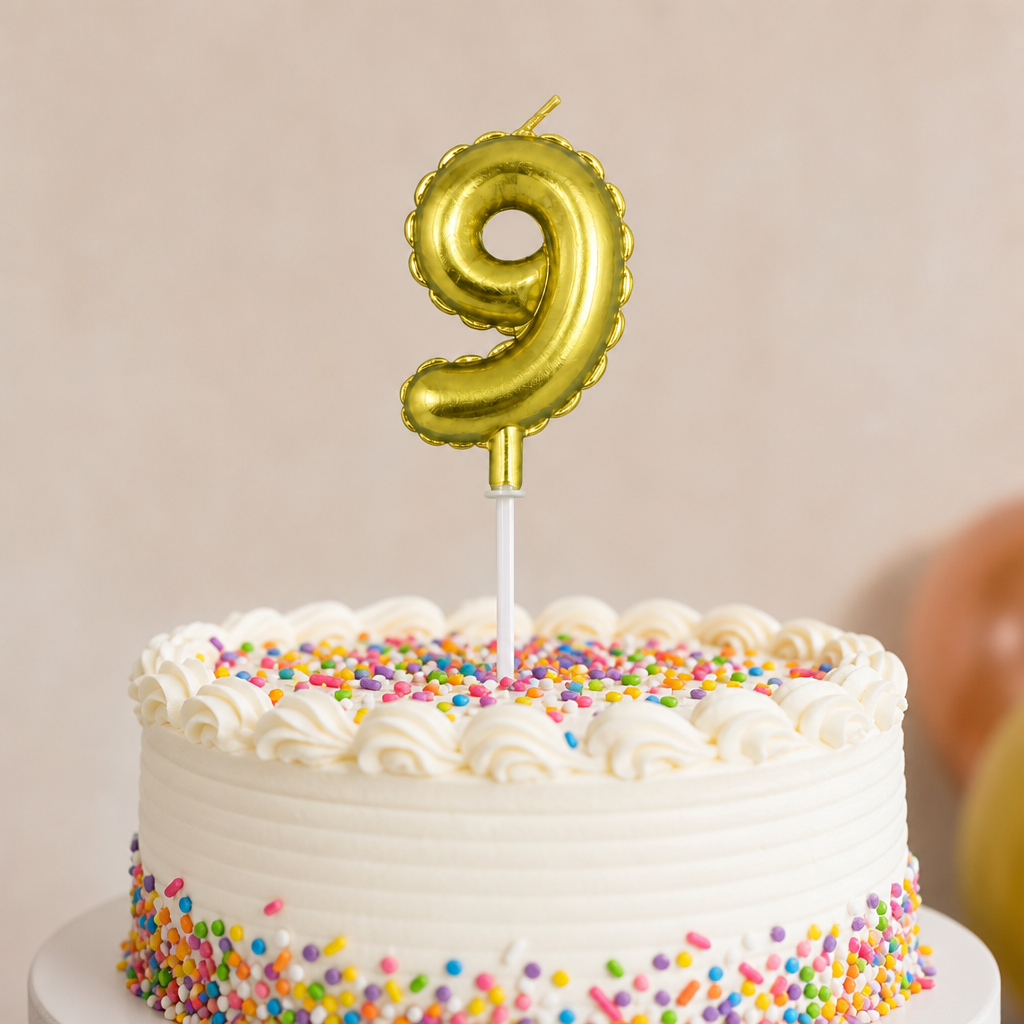 240 Pieces Number 9 Cake Candle, 6 cm, Gold Happy Birthday Party Decorations