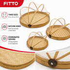 48 Pieces Round Woven Food Cover Tray Set with Mesh Domes, 3 Pieces, 35 cm, 30 cm and 25 cm