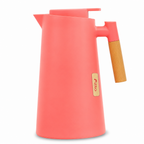 72 Pieces Plastic Vacuum Flask with Glass Refill, 1 Litre, Coral with Wood-Effect Handle