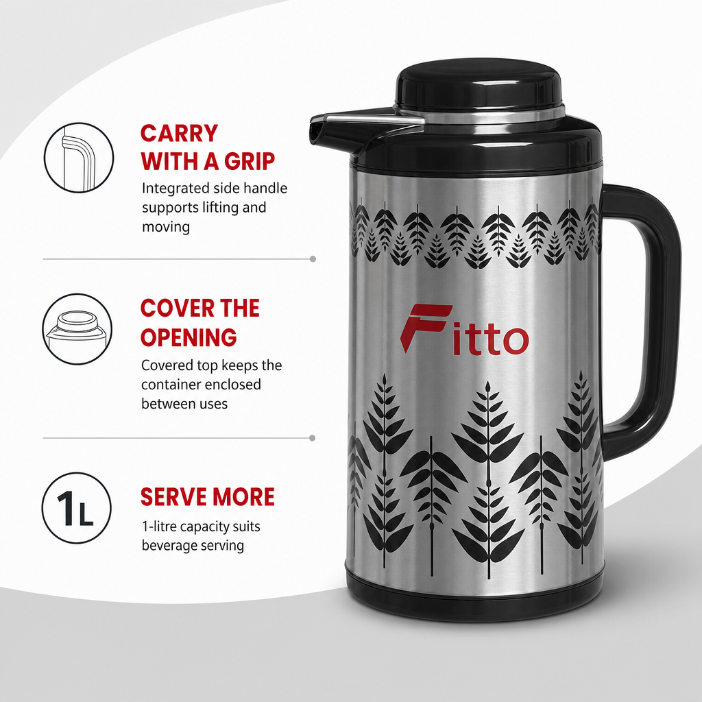 72 Pieces Vacuum Flasks with Carry Handle, Silver and Black, 1 Litre, 1 Piece