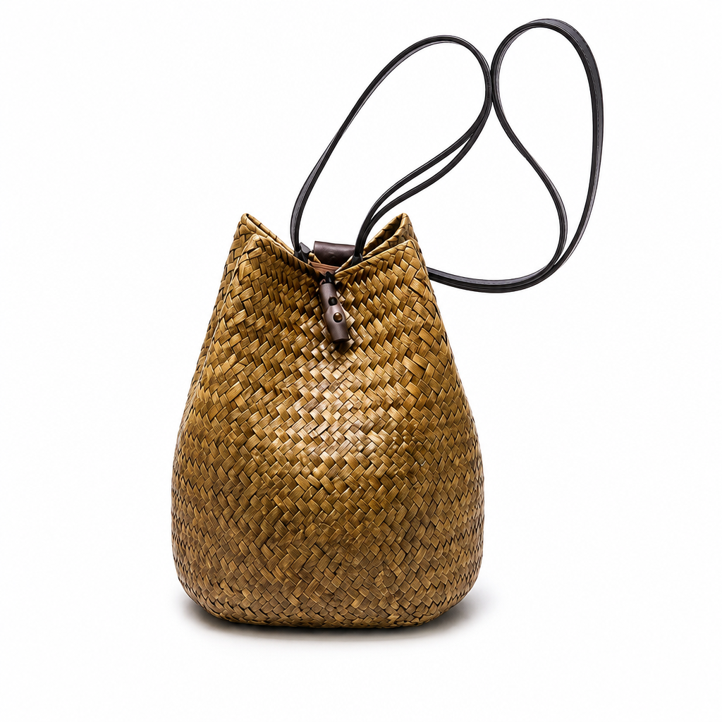 72 Pieces Handwoven Natural Fiber Bucket Handbags, Natural Brown, 22 x 18 x 14 cm