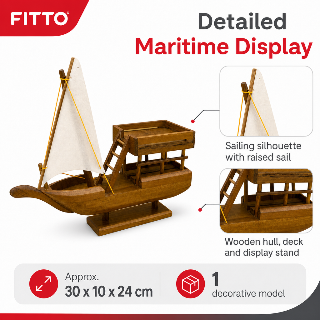 60 Pieces Decorative Wooden Dhow Boat Model with Sail, Tabletop Nautical Ornament, 30 cm