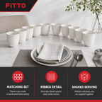 96 Pieces Ceramic Cup Set, White, 12 Pieces, Ribbed Drinkware for Home Dining