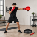 48 Pieces Freestanding Punching Ball Sets with Steel Spring Pole, Boxing Gloves and Air Pump, Red and Black