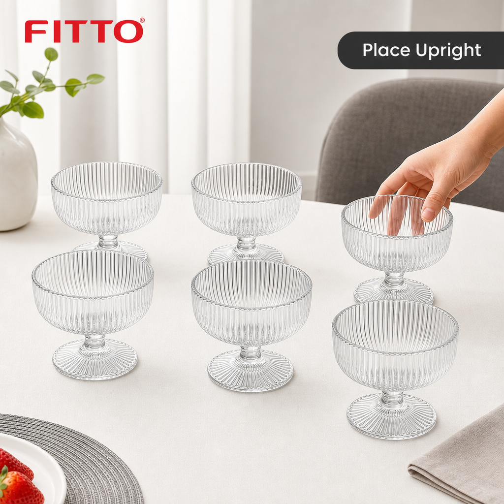 72 Pieces Glass Cup Set, Clear Ribbed Stemmed Cups, 6 Pieces