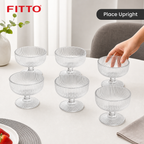 72 Pieces Glass Cup Set, Clear Ribbed Stemmed Cups, 6 Pieces