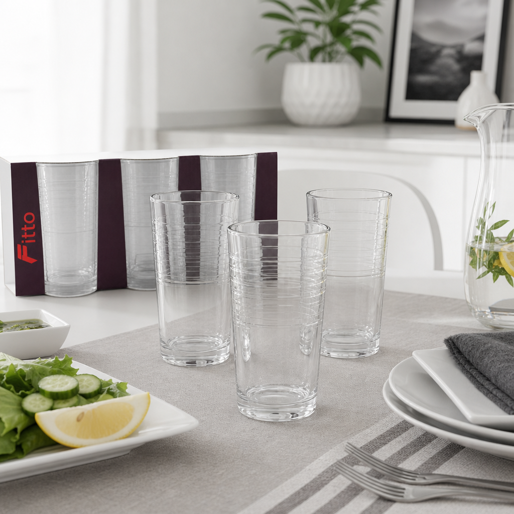 96 Pieces Glass Tumbler Set, 210 ml, Clear Drinking Glasses, 3 Pieces