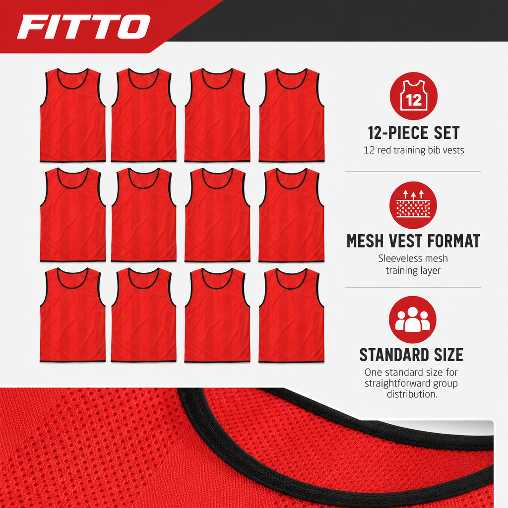 48 Pieces Mesh Sports Training Bib Vest, Standard Size, Red, 12-Piece Pack