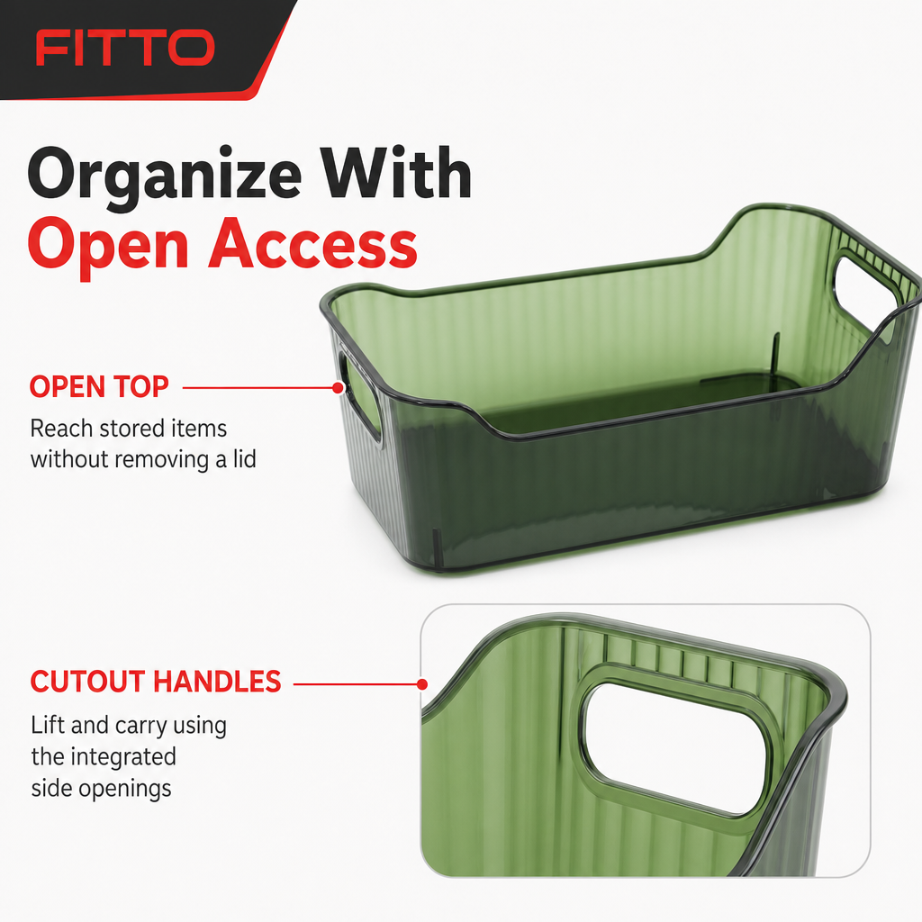 120 Pieces Storage Box with Cutout Handles, Rectangular Plastic Organizer, Green or Clear, 20 × 14 × 8 cm