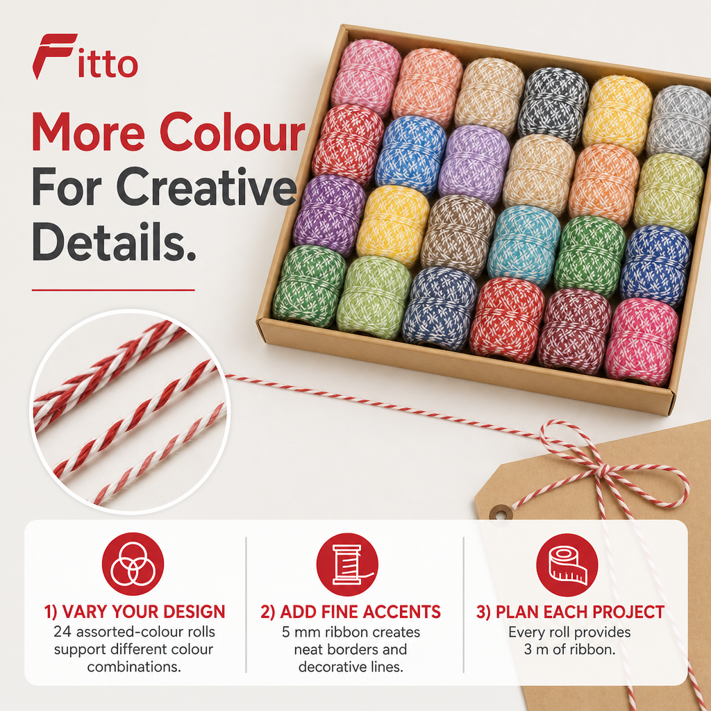 96 Pieces Ribbon Rolls, Assorted Colours, 5 mm x 3 m, 24 Rolls for Crafting, Wrapping and Decorative Projects