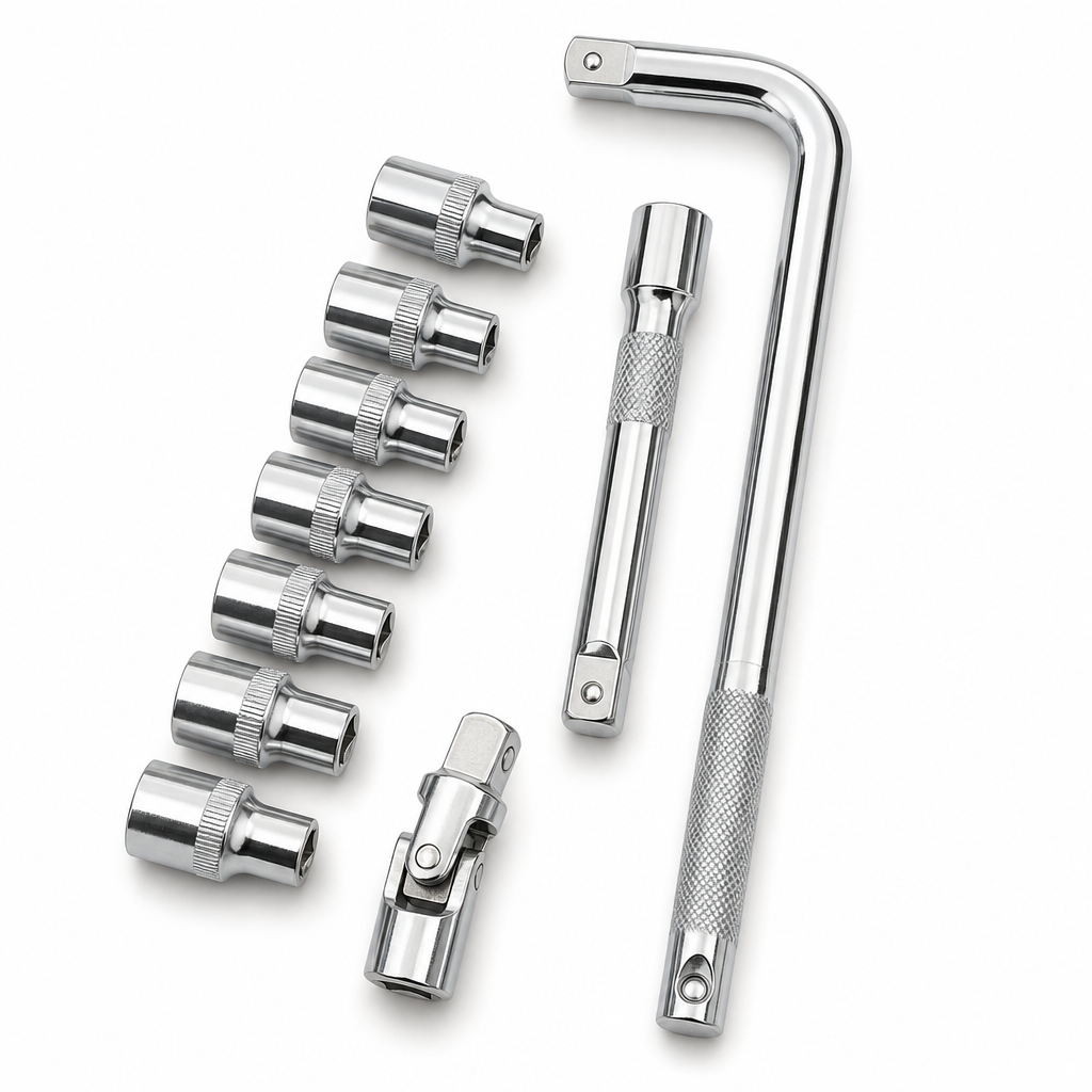 96 Pieces Multi-Piece Socket Wrench Set with L-Shaped Handle, Extension Bar, Universal Joint Adapter and Assorted Sockets, Chrome Silver