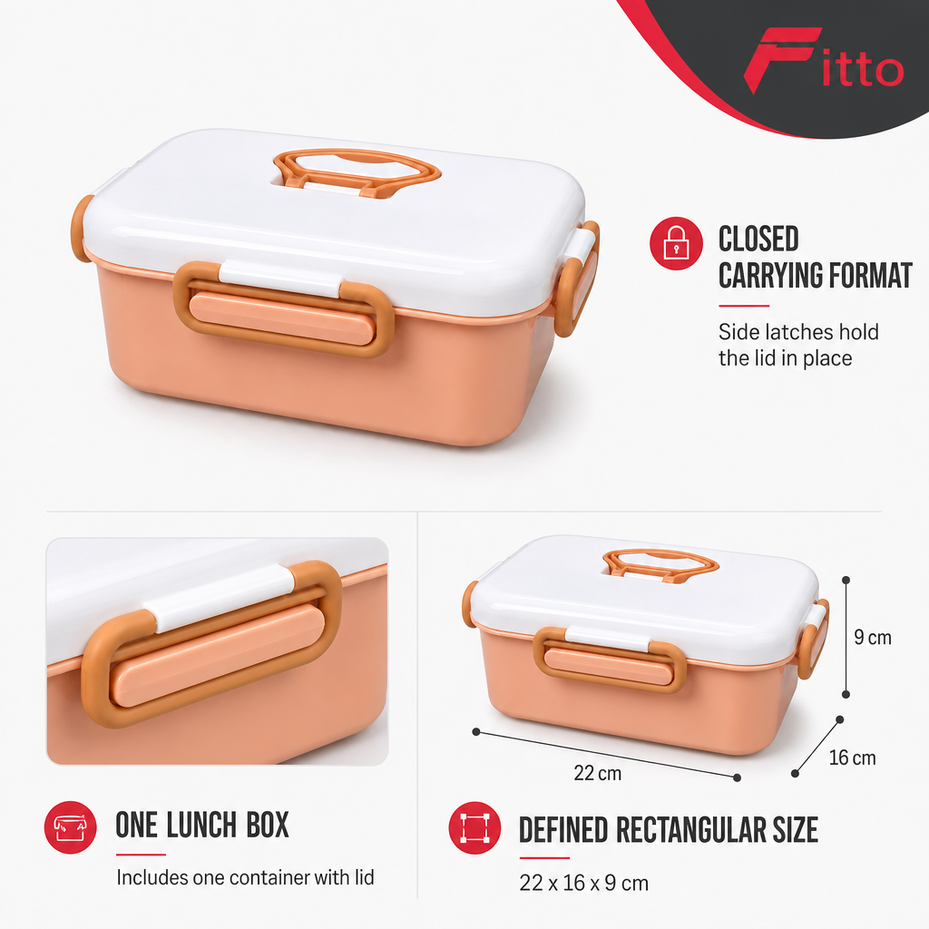 96 Pieces White and Orange Rectangular Plastic Lunch Box with Side Latches, 1 Piece, 22 x 16 x 9 cm