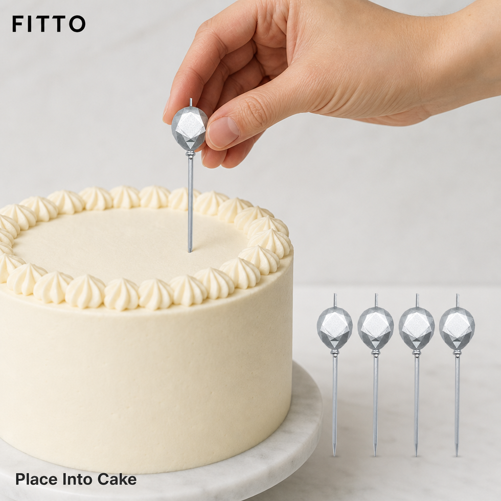 144 Pieces Silver Diamond Pick Cake Candles, 5 Pieces, Decorative Candle Picks for Cakes and Party Desserts