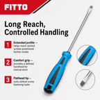 144 Pieces Long Flathead Screwdriver with Comfort Grip, 35 cm, Blue Black Silver, 1 Piece