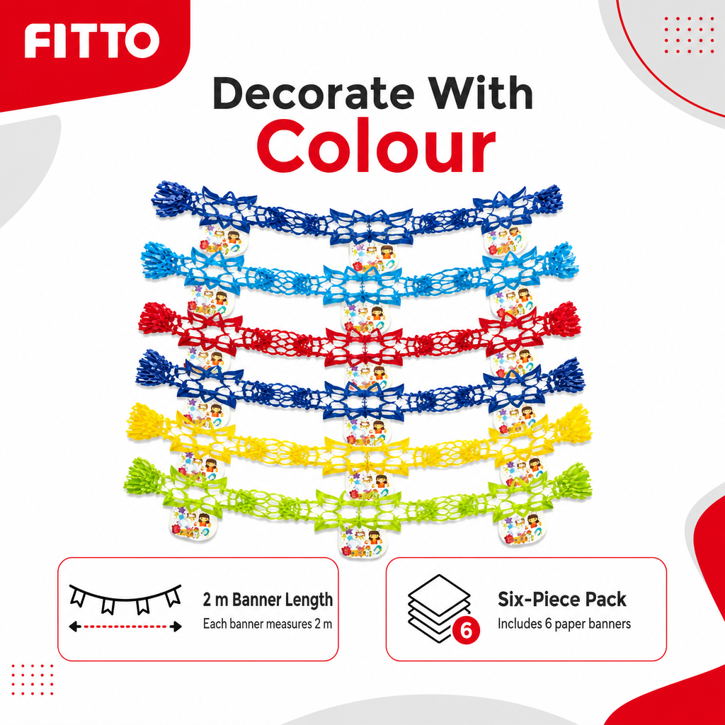 240 Pieces Paper Decoration Banner, 2 m, Assorted Colours, 6 Pieces