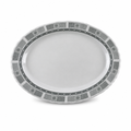 96 Pieces Melamine Wavy Oval Serving Plate, 14 Inch, Grey Geometric Border