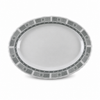 96 Pieces Melamine Wavy Oval Serving Plate, 14 Inch, Grey Geometric Border