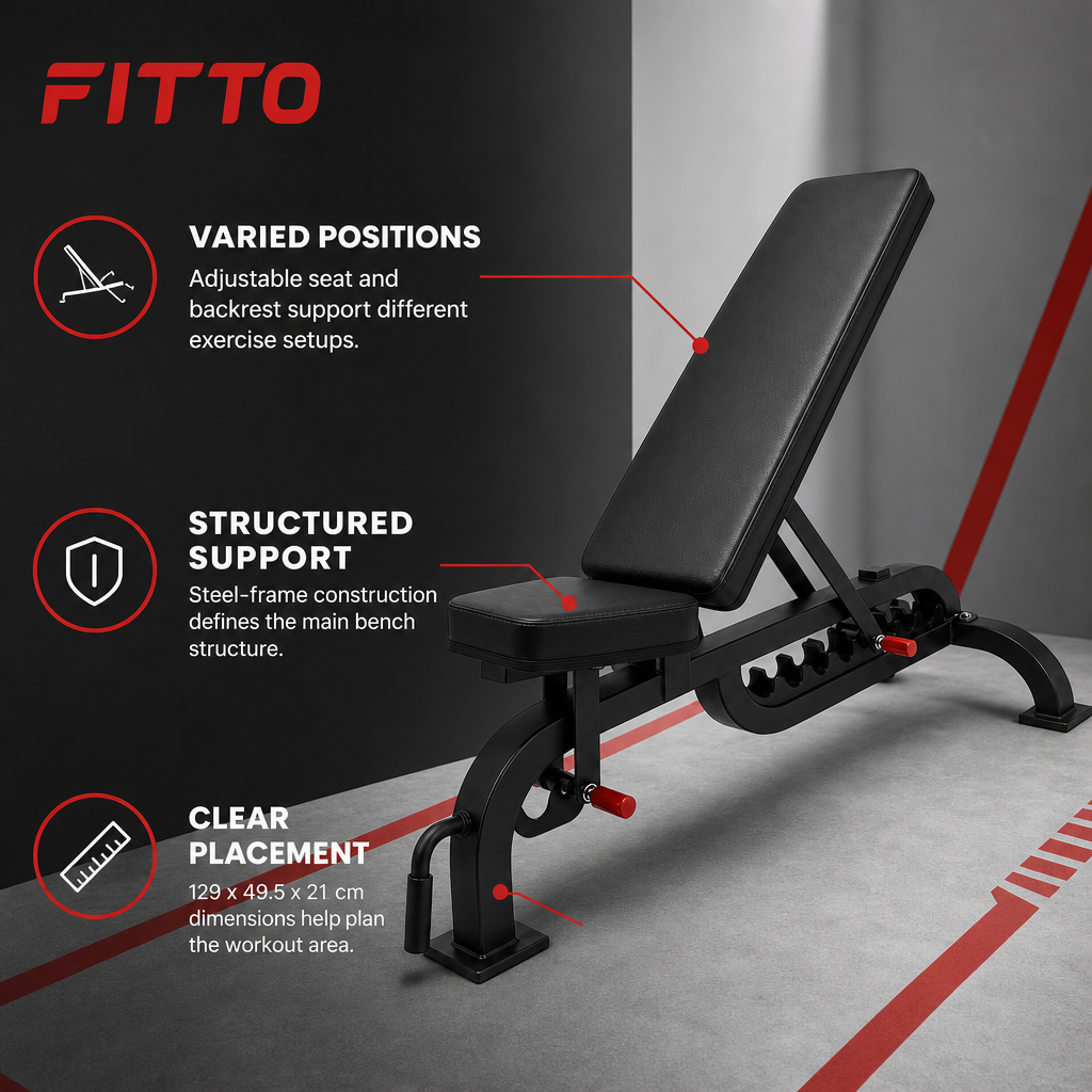48 Pieces Adjustable Gym Benches with Heavy-Duty Steel Frame, Multi-Angle Backrest and Seat, Black, 129 x 49.5 x 21 cm