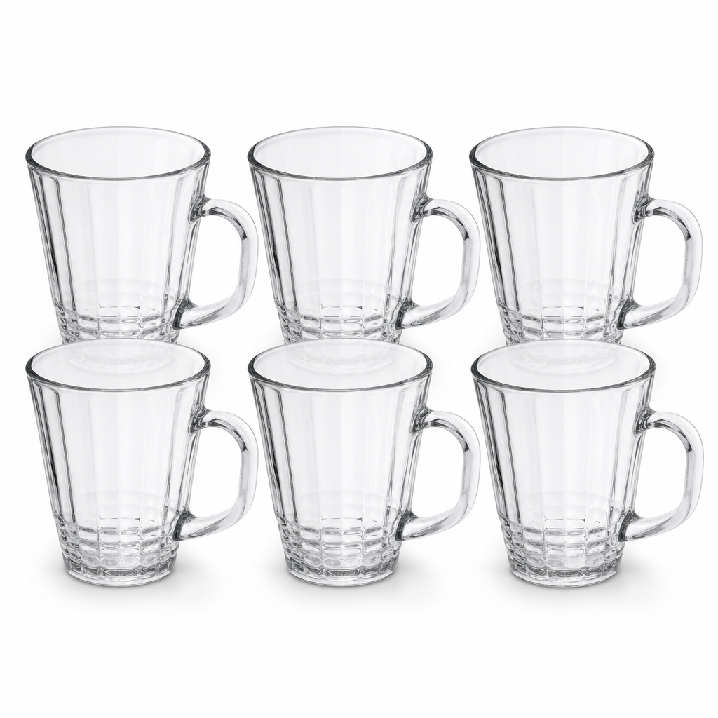 96 Pieces Glass Cup Set, 240 ml Clear Handled Cups for Tea, Coffee and Beverages, 6 Pieces
