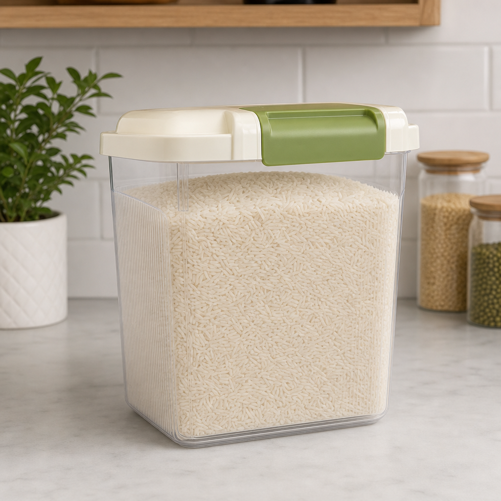 96 Pieces Rice Storage Container with Flip-Lock Lid, 10 L, Clear and Green